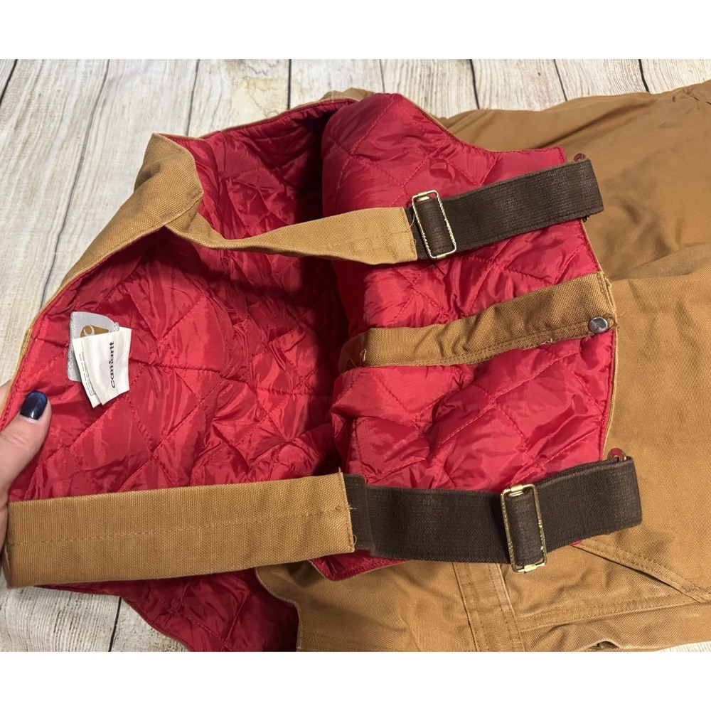 Carhartt R38 Men's 50 X 30 Duck Zip to Waist Quilt Lined Bib Overalls Brown Bibs - Picture 6 of 8